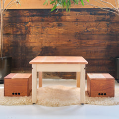 Play Table & Two Crates or Table Only - Cherry Wood with Maple Accents - Beeswax Finish - Child Size - 33" L x 22" W x 16" H